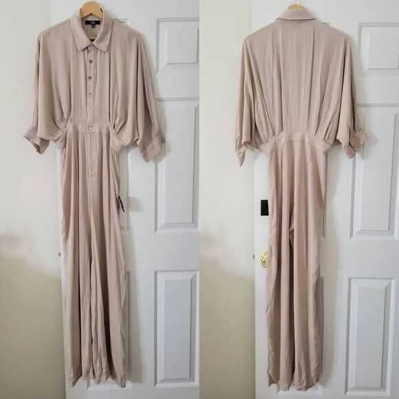 Lulus Bring the Dream Beige Button-Up Jumpsuit M NWT - Picture 4 of 13